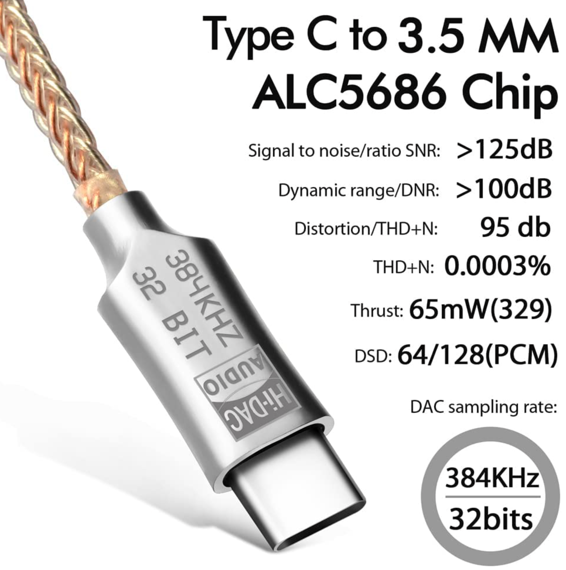 Fixim DAC Entry - USB C auf 3,5mm Klinke Audio Konverter Hi-Fi Adapter mit ALC5686 Chip